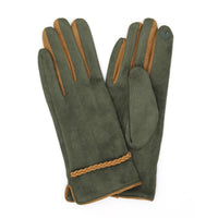 Suede Gloves W/Braided Leather Band
