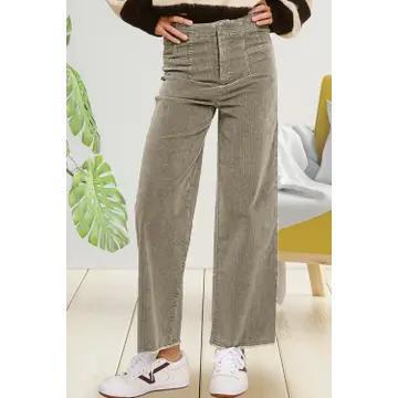 High Waisted Corduroy Pants - Fade Olive