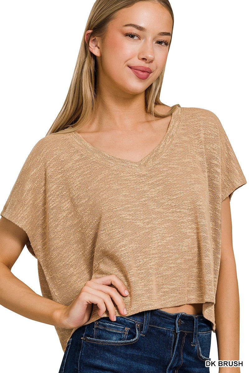 V-Neck Drop Shoulder Crop Top