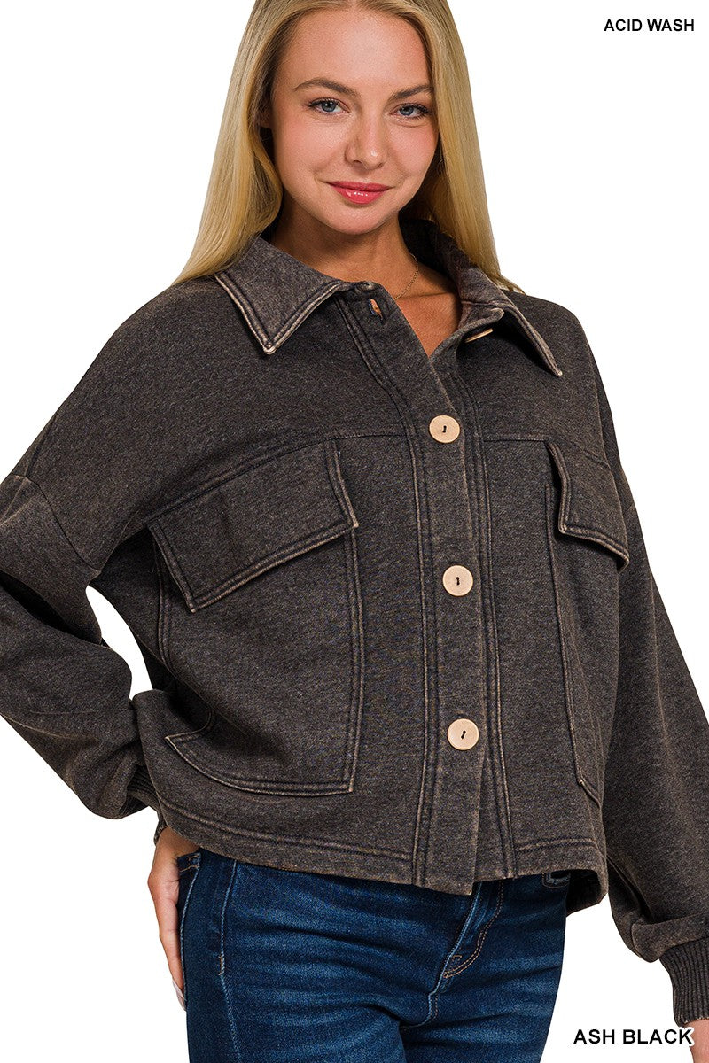 Acid Washed Cropped Shacket