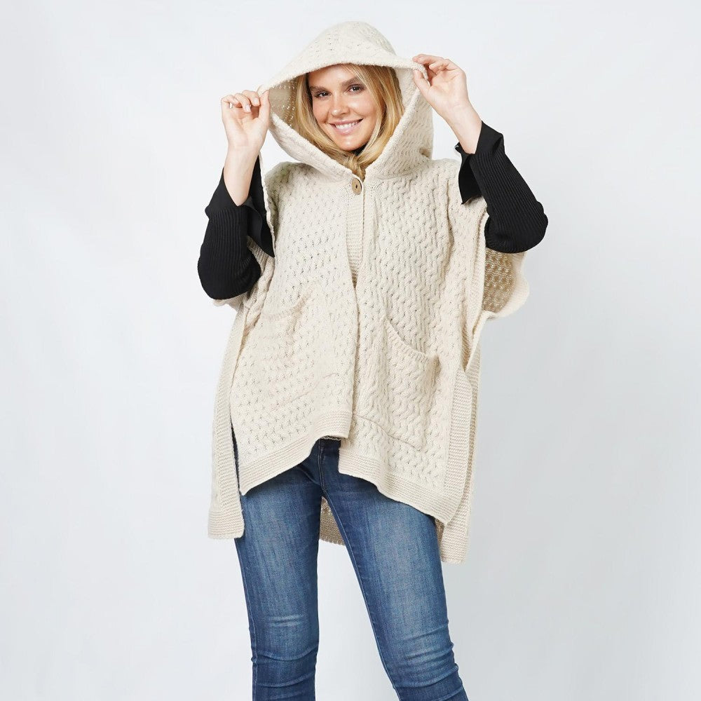 Button Hooded Poncho