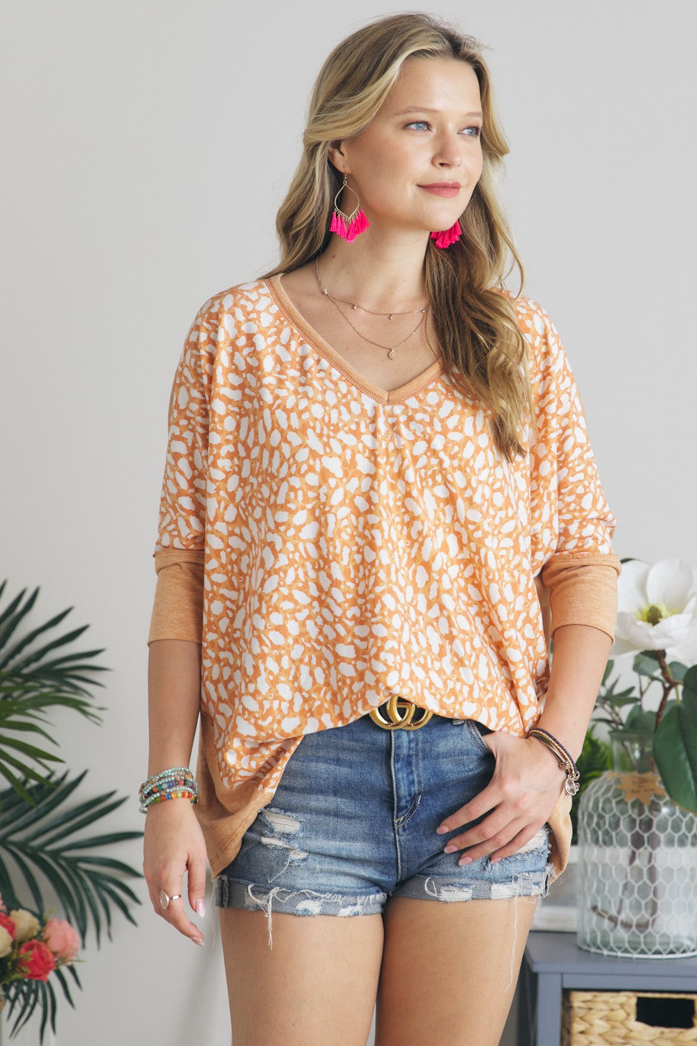 Peach Animal Print V-Neck