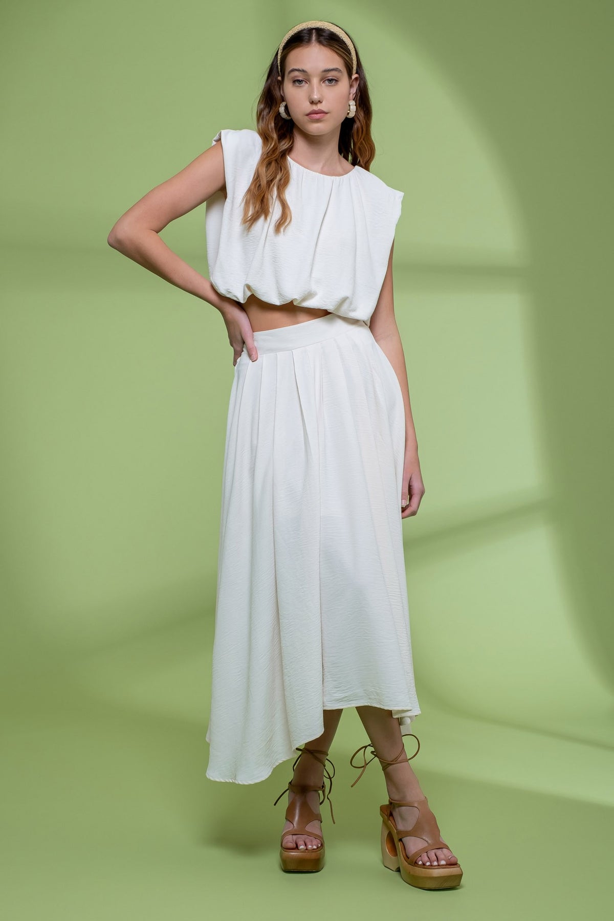 Box Pleated Midi Skirt