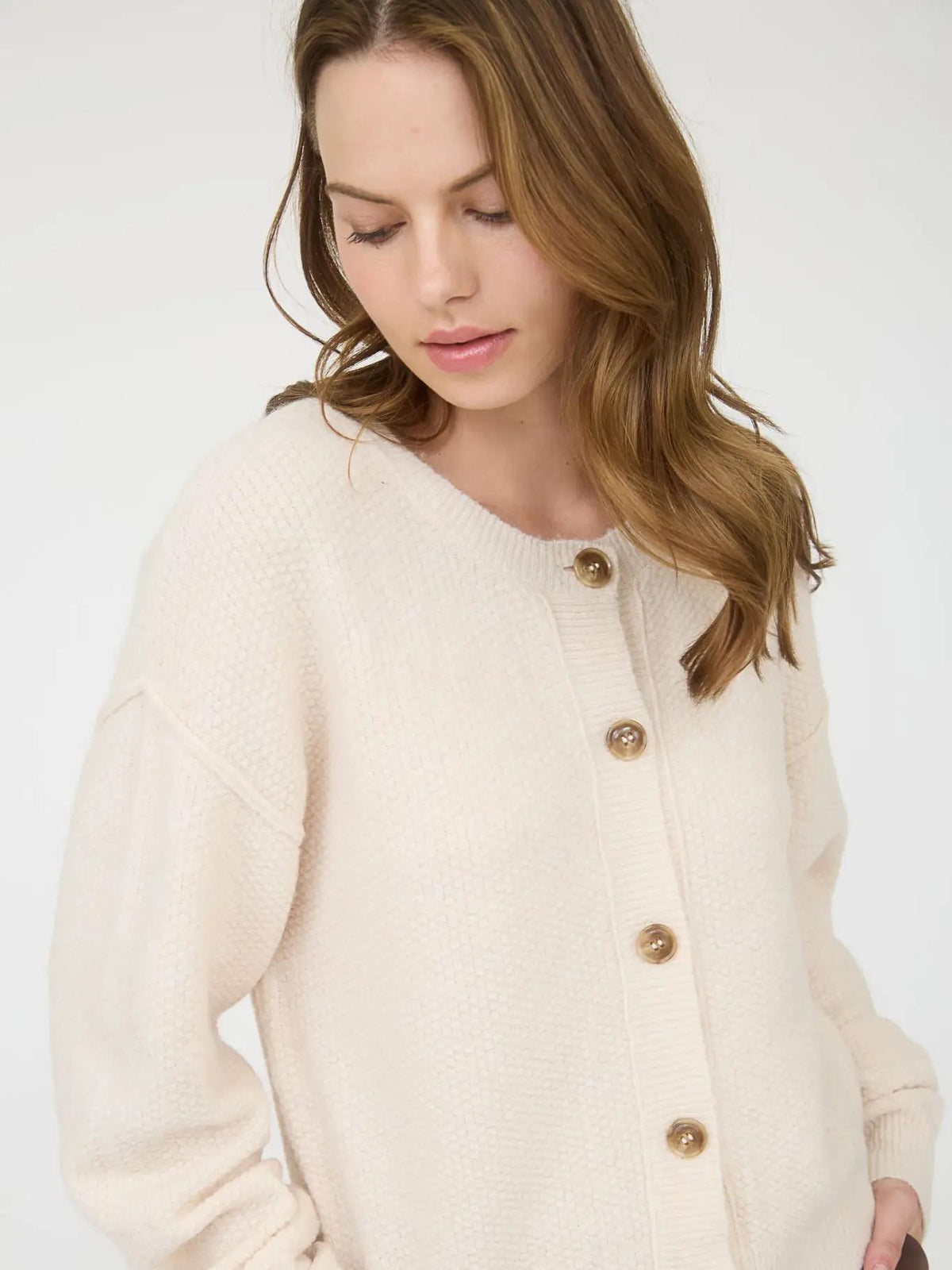 Ribbed Trim Knit Cardigan - Ivory