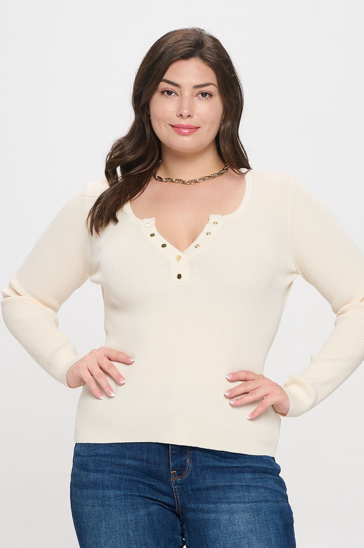 Plus Solid Henley Sweater