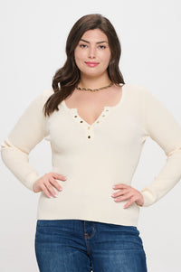 Plus Solid Henley Sweater