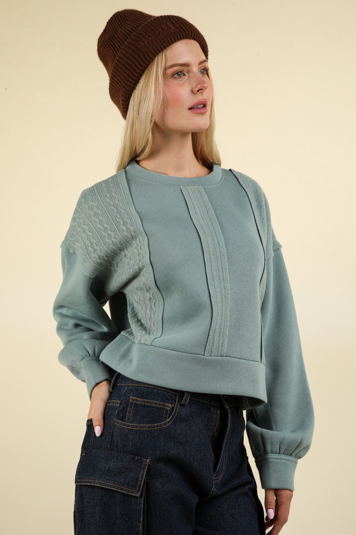 Cable Contrast Detail Crop Top