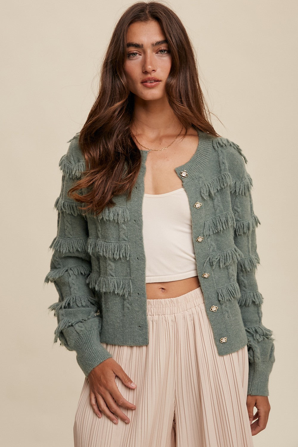 Fringe Button Down Cardigan
