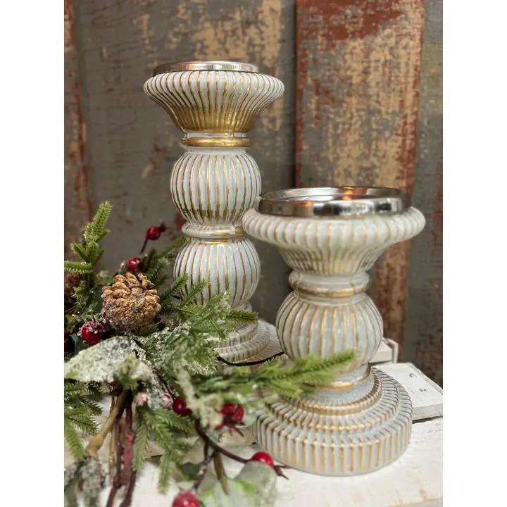 White/Gold Glass Candle Holder