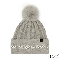 C.C. Pearl Embellished Pom Beanie