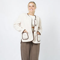 Collarless Button Up Sherpa Jacket