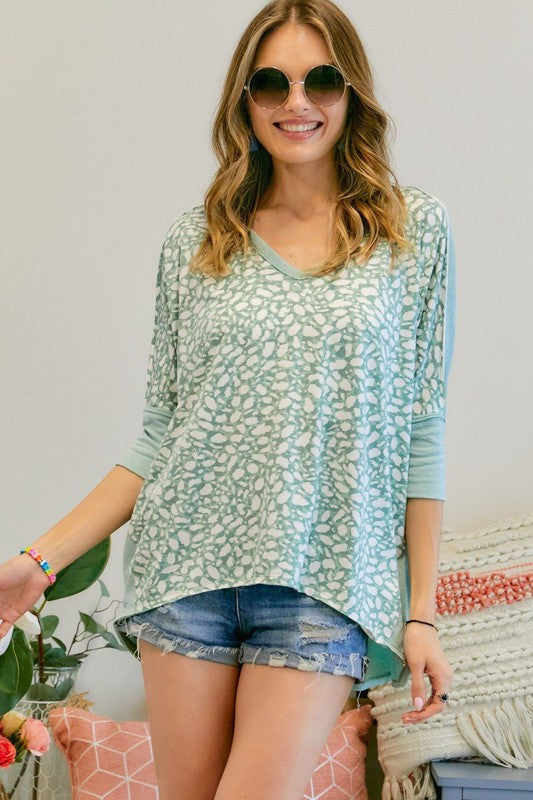 Mint Animal Print V-Neck