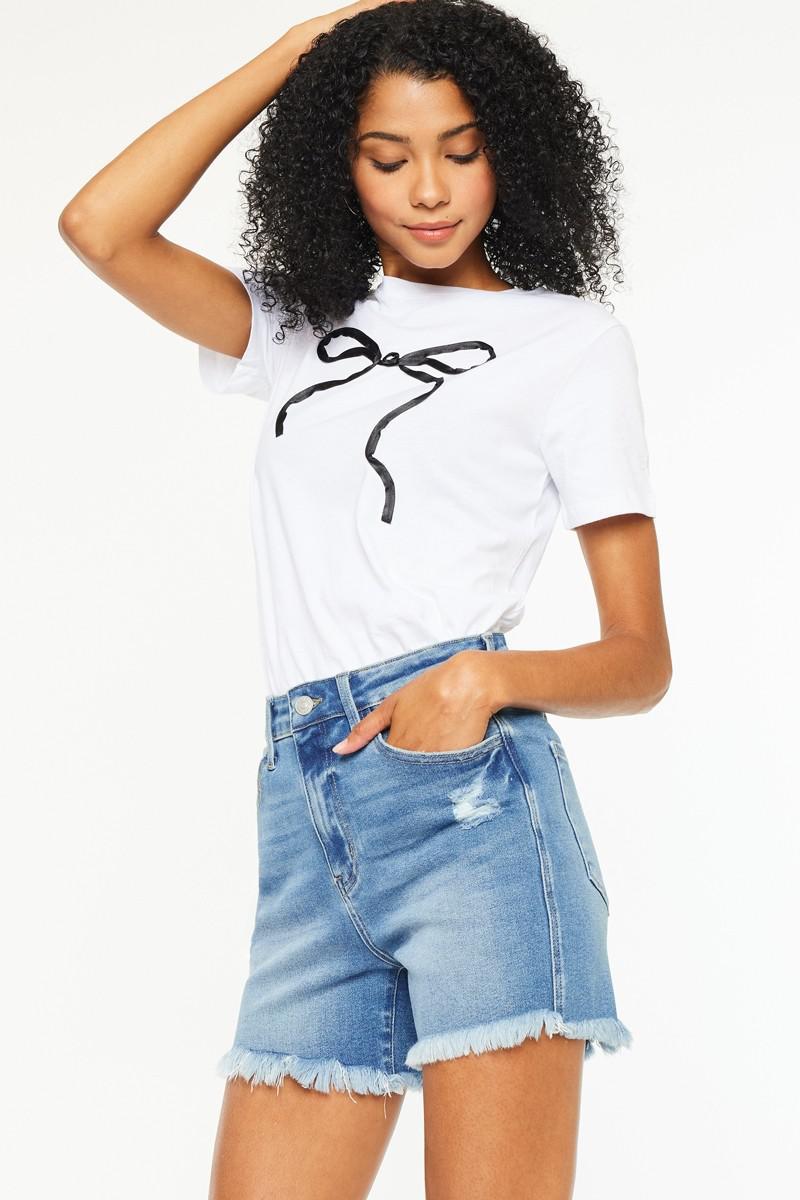 High Rise Stretch Denim Shorts