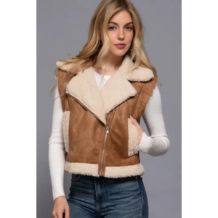 Plus Faux Suede Vest - Caramel
