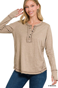 Button Closure Long Sleeve Top