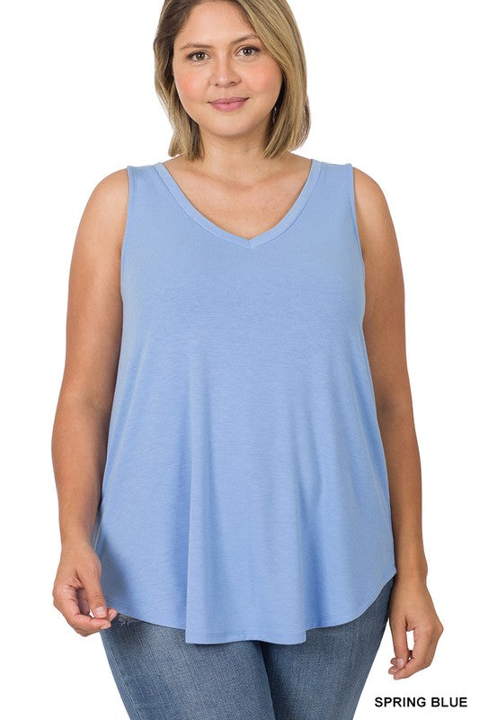 Spring Blue Sleeveless V-Neck Tank