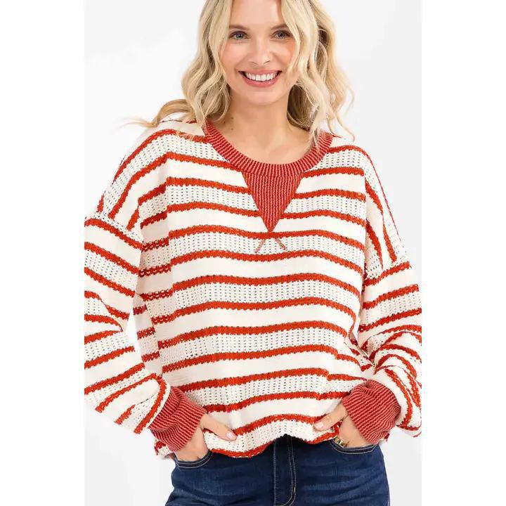 Striped Knit Sweater - Rust