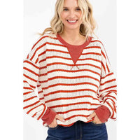 Striped Knit Sweater - Rust