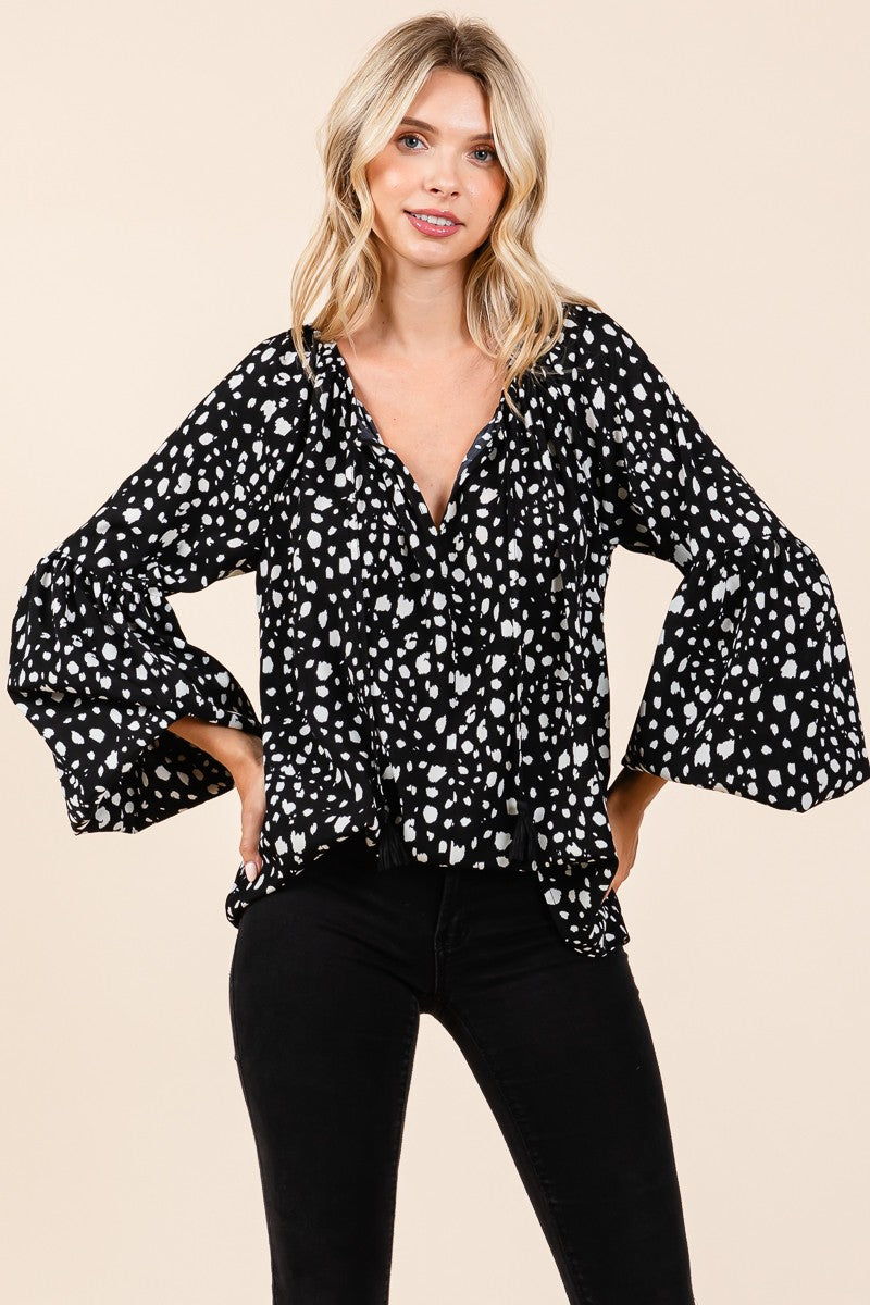 Dot Print Long Sleeve Blouse