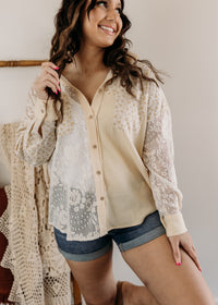 Contrast Knit & Lace Shacket
