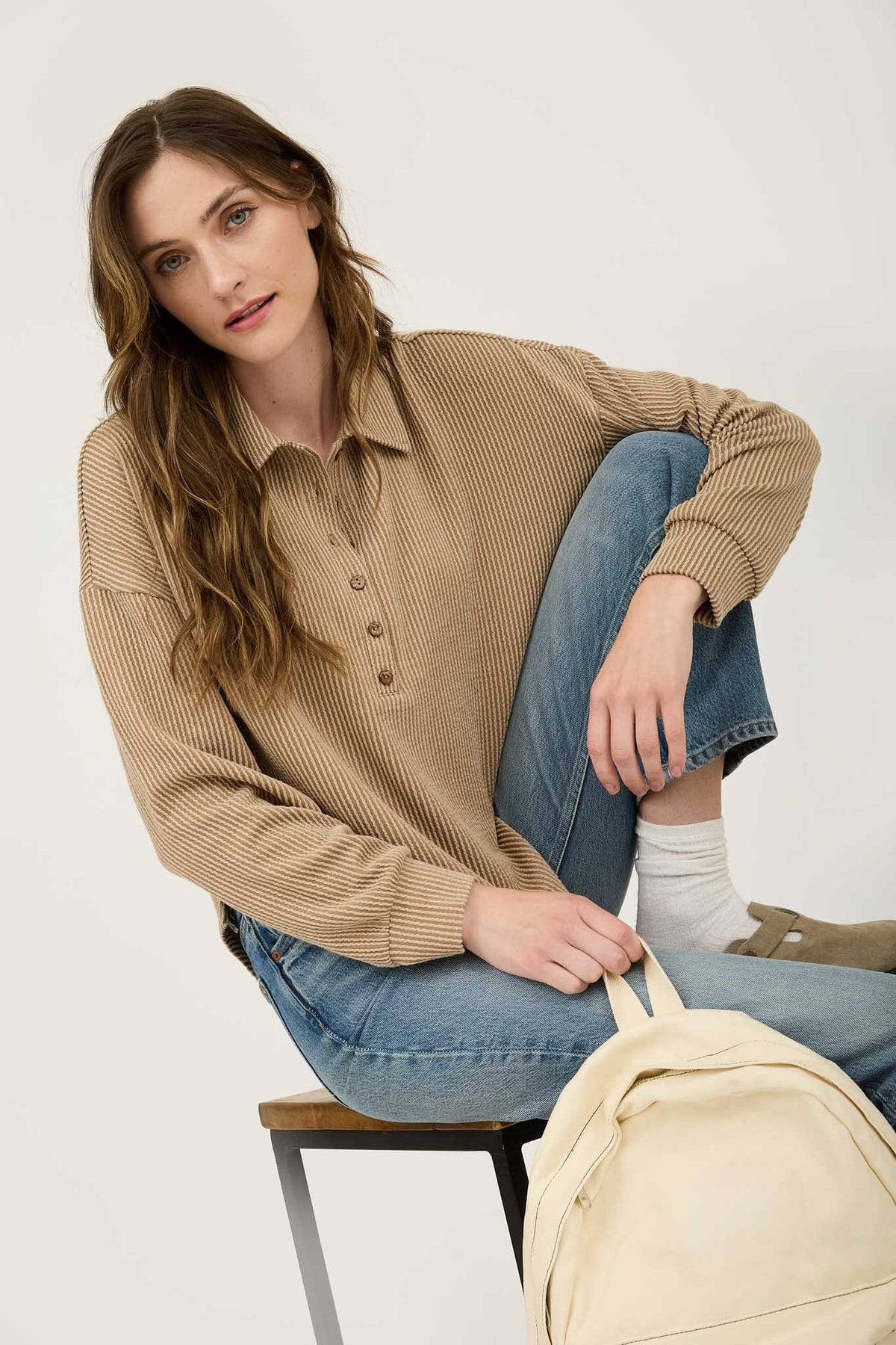 Pinstripe 1/2 Button Top