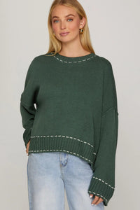 Sweater w/ Contrast Stitch - Green