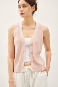 Knit V-Neck Button Up Vest