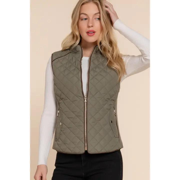 Quilted Padding Vest - Olive