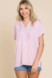 Plus Short Sleeve Striped Hoodie