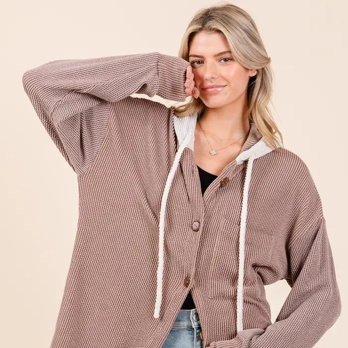 Button Hooded Sweatshirt - Mocha