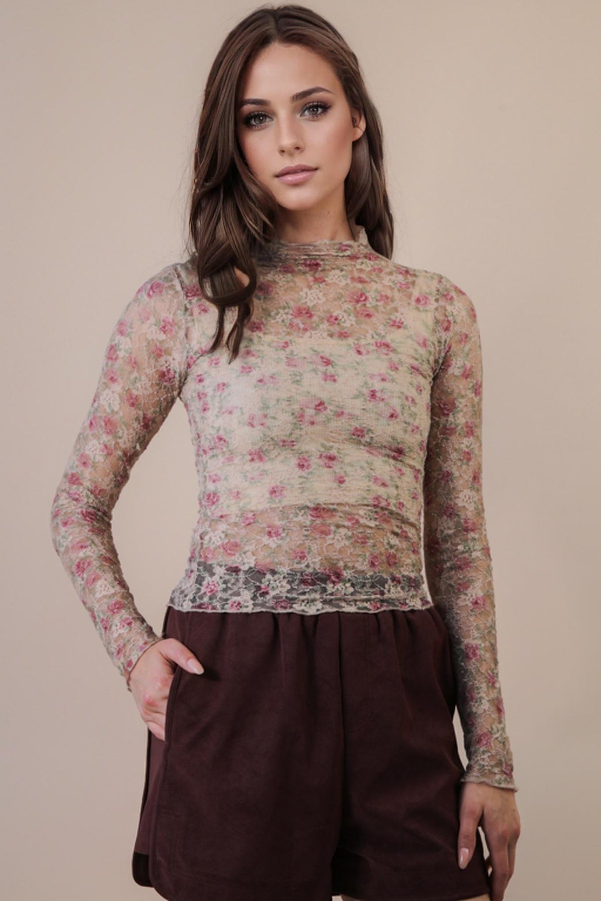 Sheer Lace Top - Beige