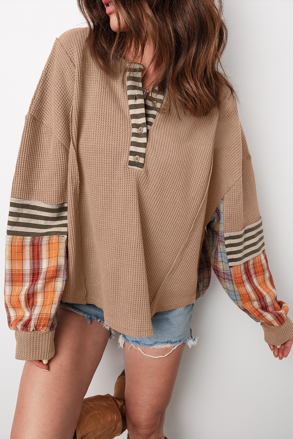 Stripe Plaid Henley Top